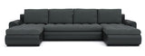 CORNER SOFA BED PRADO U SHAPE TRINITY 15/1114 GRAPHITE / BLACK FAUX LEATHER 300cm  WATER RESISTANT FABRIC / SPRINGS + FOAM