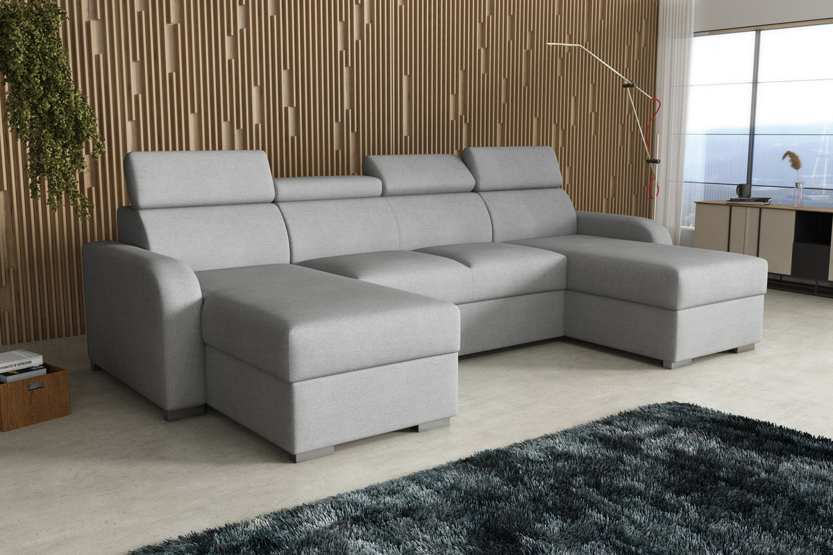 NEW! CORNER SOFA BED ASTEE U SHAPE EASY CLEAN FABRIC ADJUSTABLE HEADREST / SPRINGS + FOAM