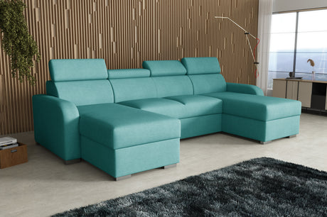 NEW! CORNER SOFA BED ASTEE U SHAPE EASY CLEAN FABRIC ADJUSTABLE HEADREST / SPRINGS + FOAM