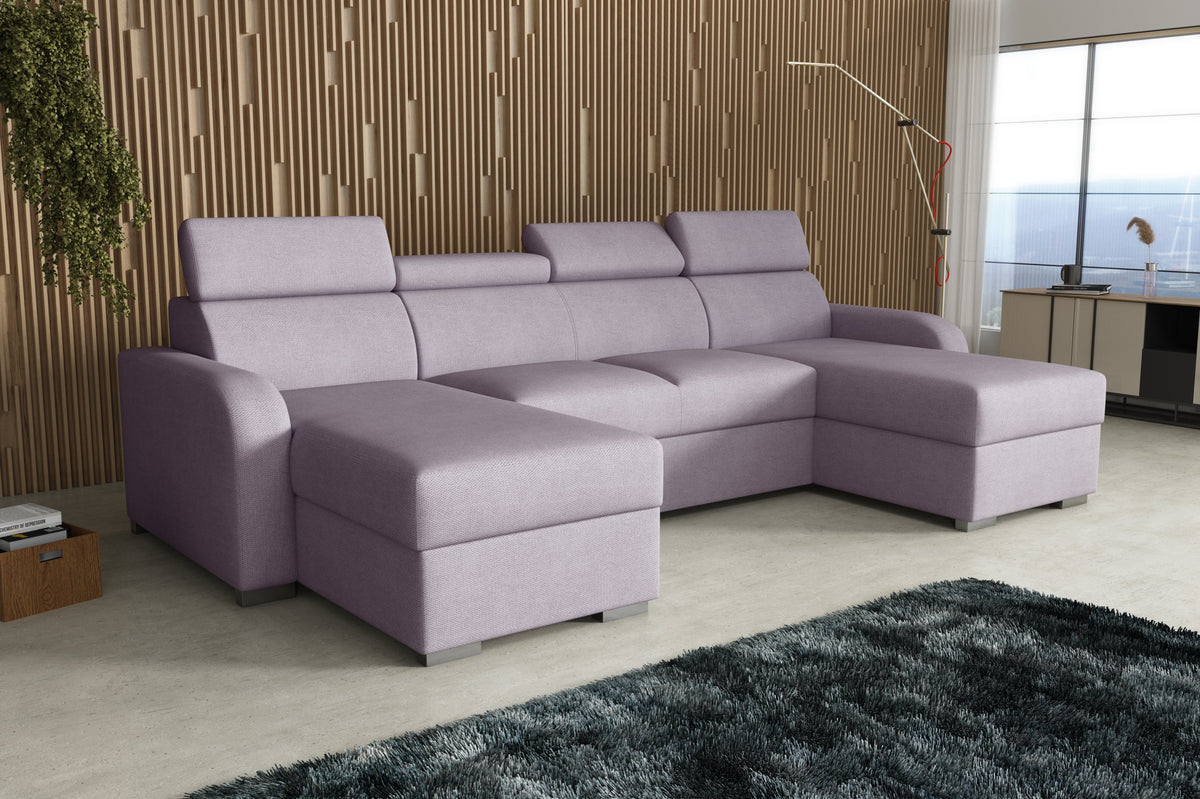 NEW! CORNER SOFA BED ASTEE U SHAPE EASY CLEAN FABRIC ADJUSTABLE HEADREST / SPRINGS + FOAM