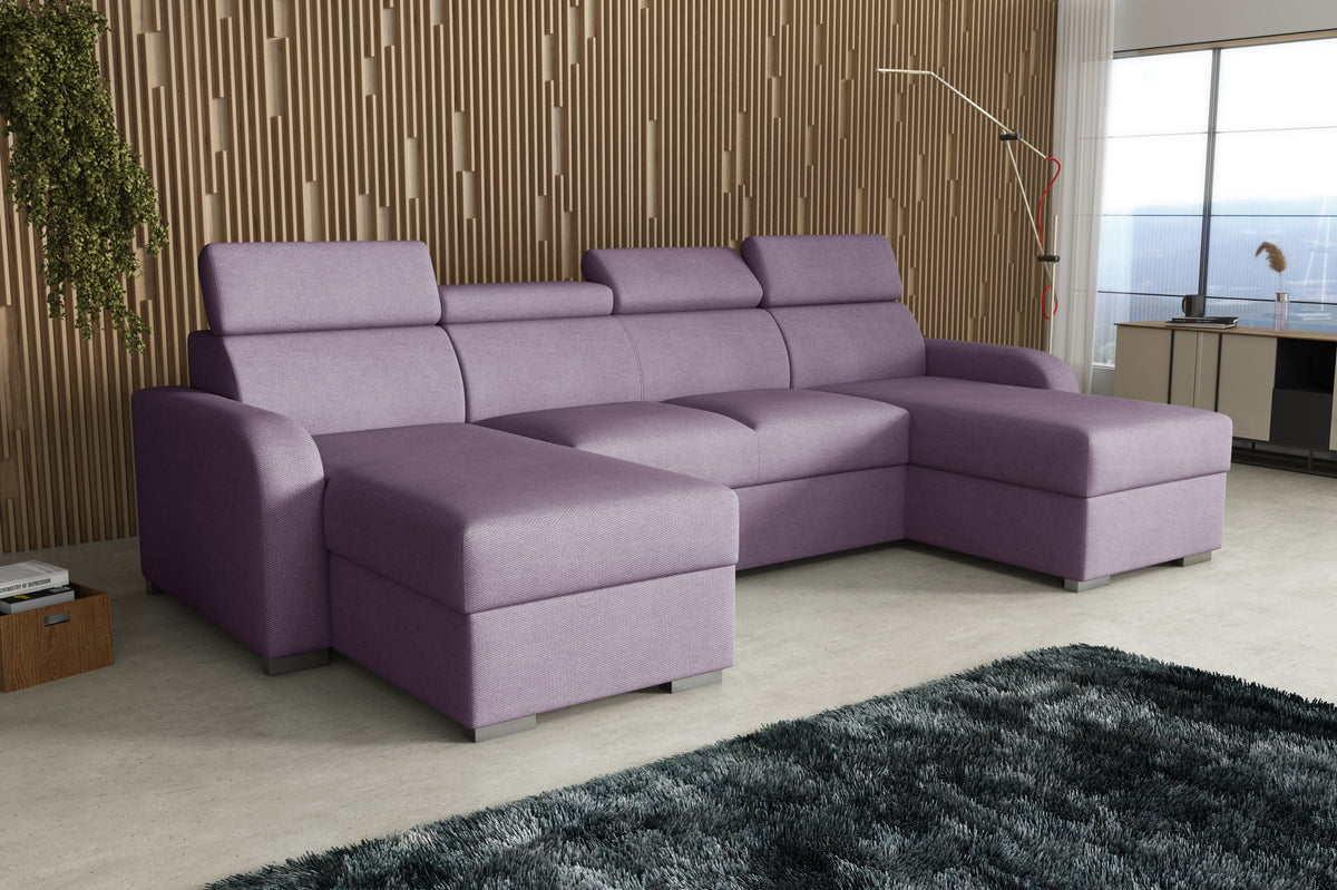 NEW! CORNER SOFA BED ASTEE U SHAPE EASY CLEAN FABRIC ADJUSTABLE HEADREST / SPRINGS + FOAM
