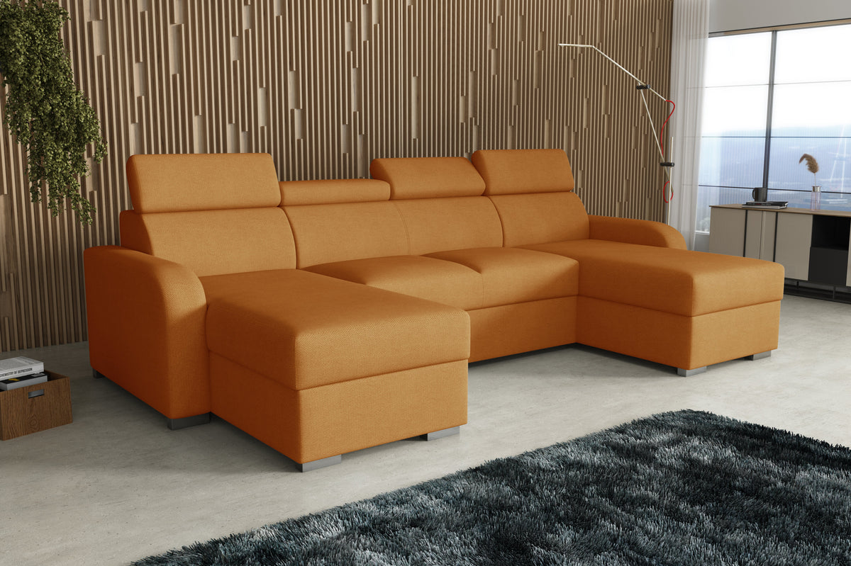 NEW! CORNER SOFA BED ASTEE U SHAPE EASY CLEAN FABRIC ADJUSTABLE HEADREST / SPRINGS + FOAM