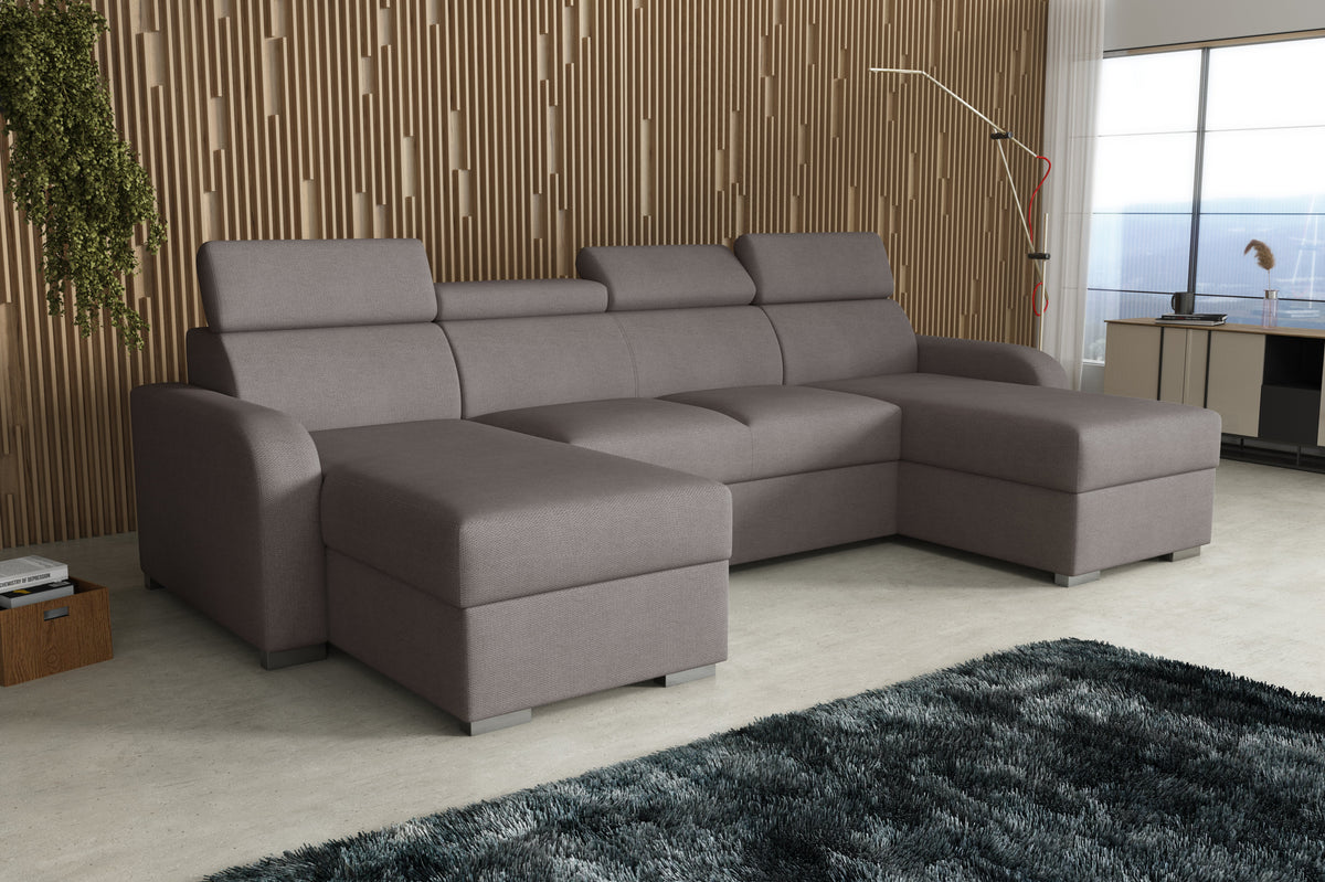 NEW! CORNER SOFA BED ASTEE U SHAPE EASY CLEAN FABRIC ADJUSTABLE HEADREST / SPRINGS + FOAM