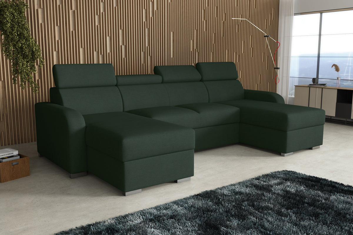 NEW! CORNER SOFA BED ASTEE U SHAPE EASY CLEAN FABRIC ADJUSTABLE HEADREST / SPRINGS + FOAM