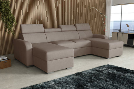 NEW! CORNER SOFA BED ASTEE U SHAPE EASY CLEAN FABRIC ADJUSTABLE HEADREST / SPRINGS + FOAM