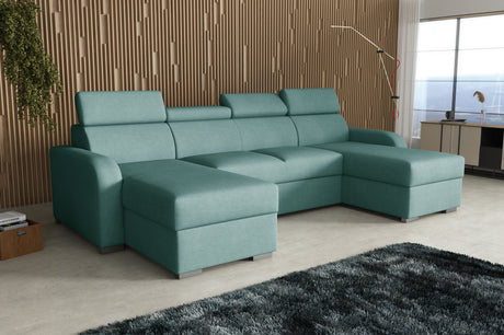 NEW! CORNER SOFA BED ASTEE U SHAPE EASY CLEAN FABRIC ADJUSTABLE HEADREST / SPRINGS + FOAM