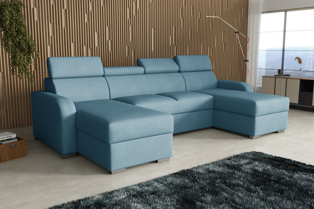 NEW! CORNER SOFA BED ASTEE U SHAPE EASY CLEAN FABRIC ADJUSTABLE HEADREST / SPRINGS + FOAM