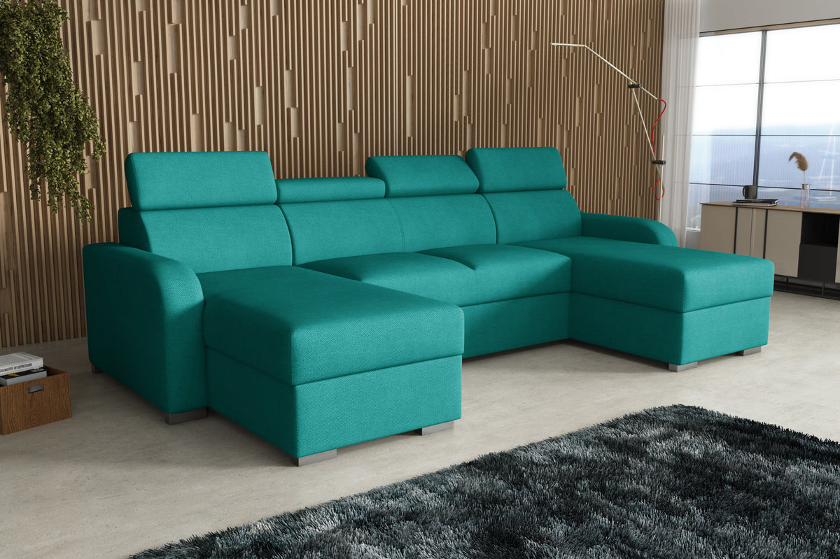 NEW! CORNER SOFA BED ASTEE U SHAPE EASY CLEAN FABRIC ADJUSTABLE HEADREST / SPRINGS + FOAM