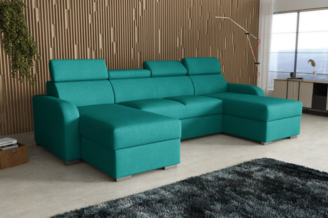 NEW! CORNER SOFA BED ASTEE U SHAPE EASY CLEAN FABRIC ADJUSTABLE HEADREST / SPRINGS + FOAM