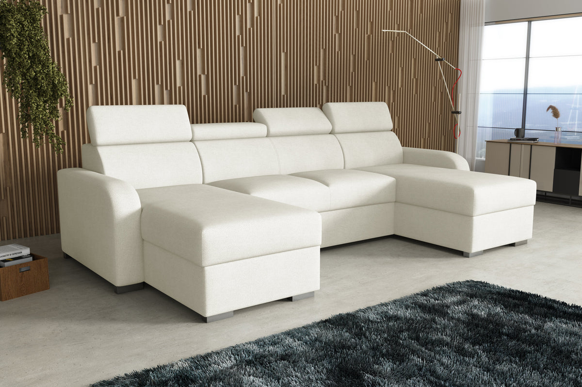 NEW! CORNER SOFA BED ASTEE U SHAPE EASY CLEAN FABRIC ADJUSTABLE HEADREST / SPRINGS + FOAM