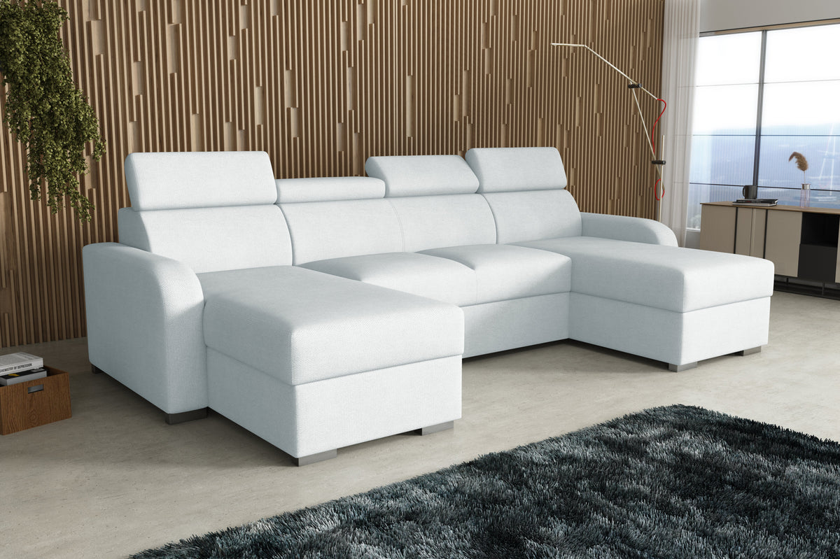 NEW! CORNER SOFA BED ASTEE U SHAPE EASY CLEAN FABRIC ADJUSTABLE HEADREST / SPRINGS + FOAM