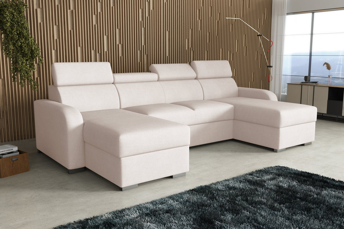 NEW! CORNER SOFA BED ASTEE U SHAPE EASY CLEAN FABRIC ADJUSTABLE HEADREST / SPRINGS + FOAM