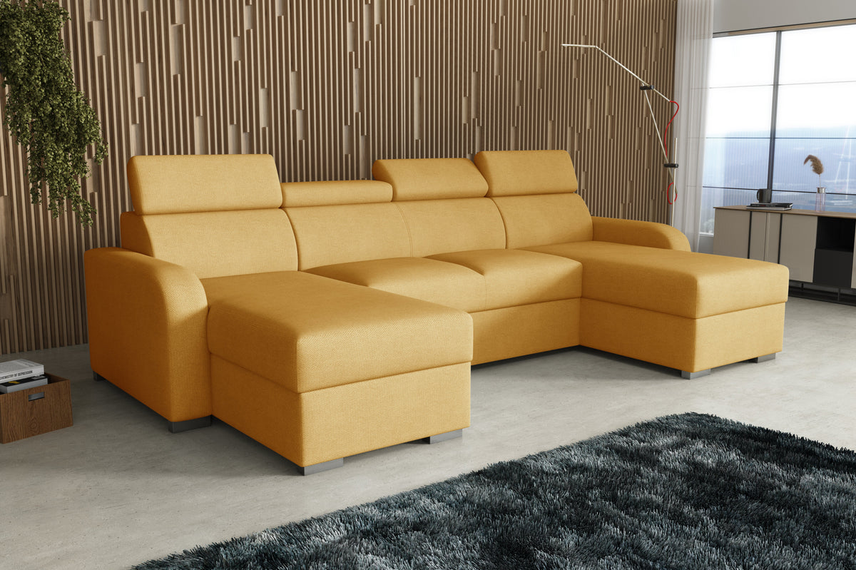 NEW! CORNER SOFA BED ASTEE U SHAPE EASY CLEAN FABRIC ADJUSTABLE HEADREST / SPRINGS + FOAM