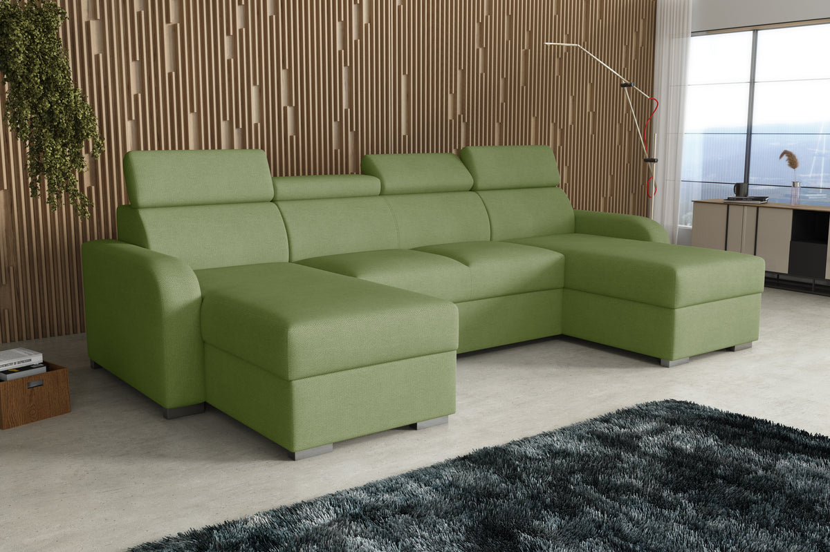 NEW! CORNER SOFA BED ASTEE U SHAPE EASY CLEAN FABRIC ADJUSTABLE HEADREST / SPRINGS + FOAM