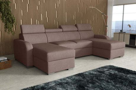 NEW! CORNER SOFA BED ASTEE U SHAPE CROWN FABRIC EASY CLEAN FABRIC ADJUSTABLE HEADREST / SPRINGS + FOAM