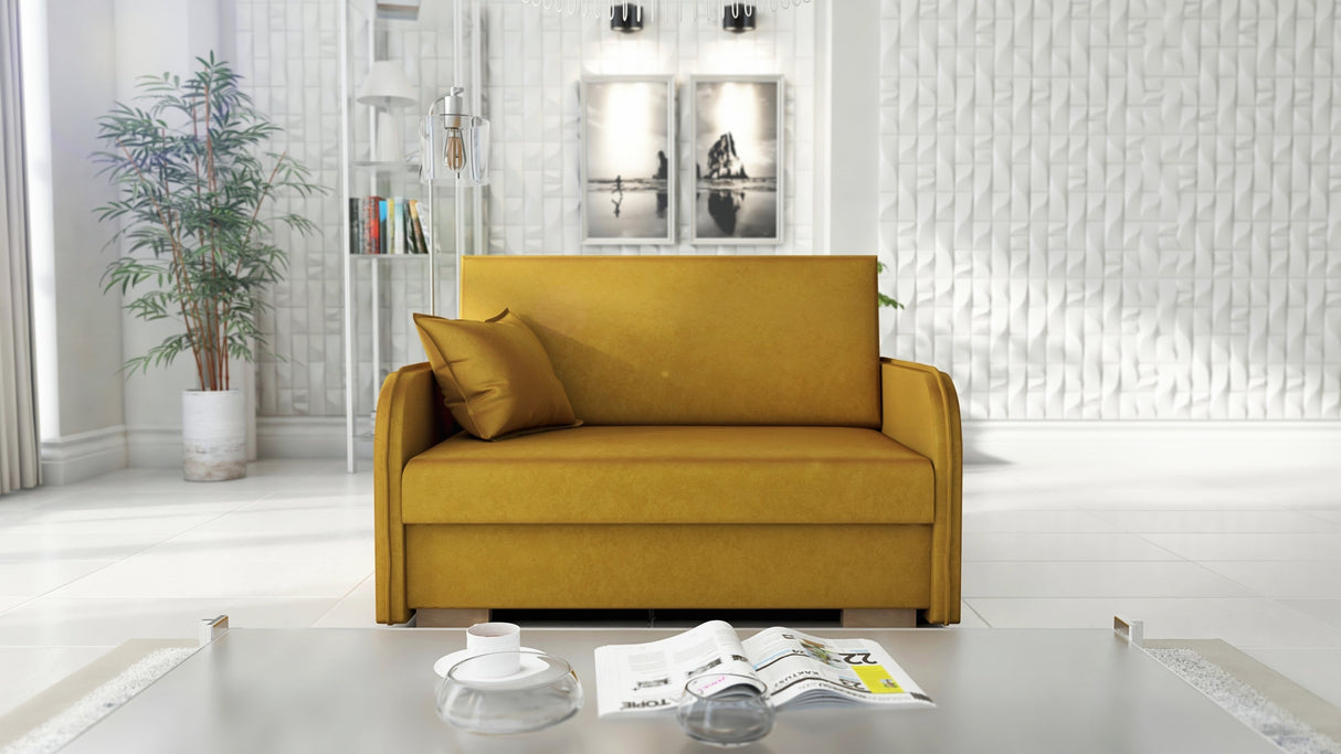2 SEATER SOFA BED GOLDY 124CM EASY CLEAN FABRIC / SPRINGS + FOAM