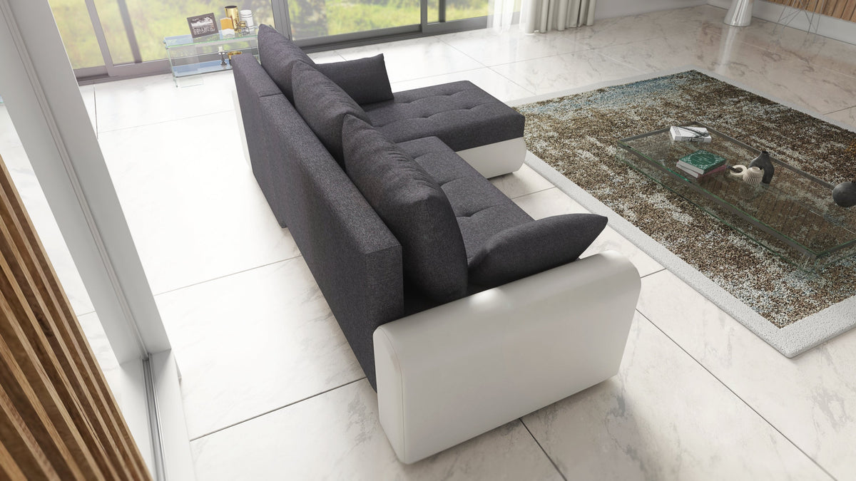 UNIVERSAL CORNER SOFA BED ECO 240CM GREY/WHITE FAUX LEATHER BERLIN 01 / MADRYT 920 2X STORAGE